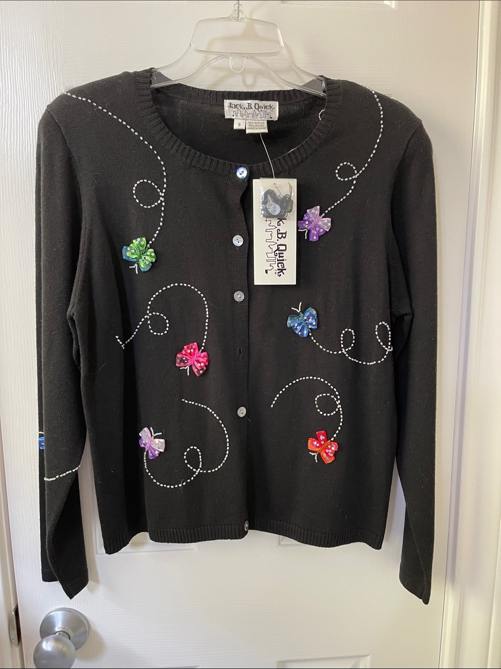 Black Embellished Flower Cardigan Sweater